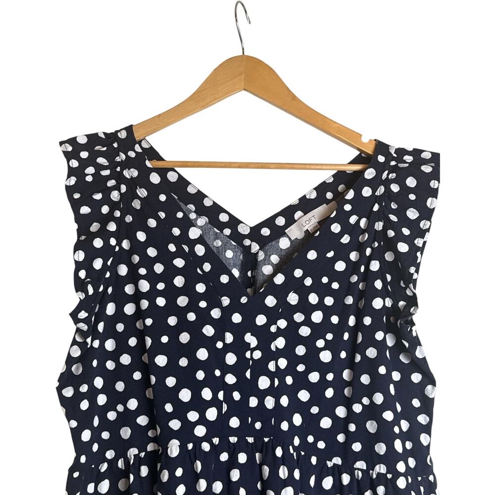 LOFT XL Navy White Dot Ruffle Sleeve V-Neck Peplum Blouse - Picture 4 of 8